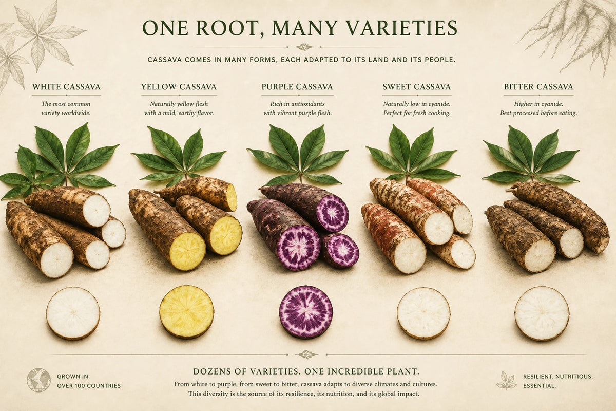 Different varieties of cassava roots