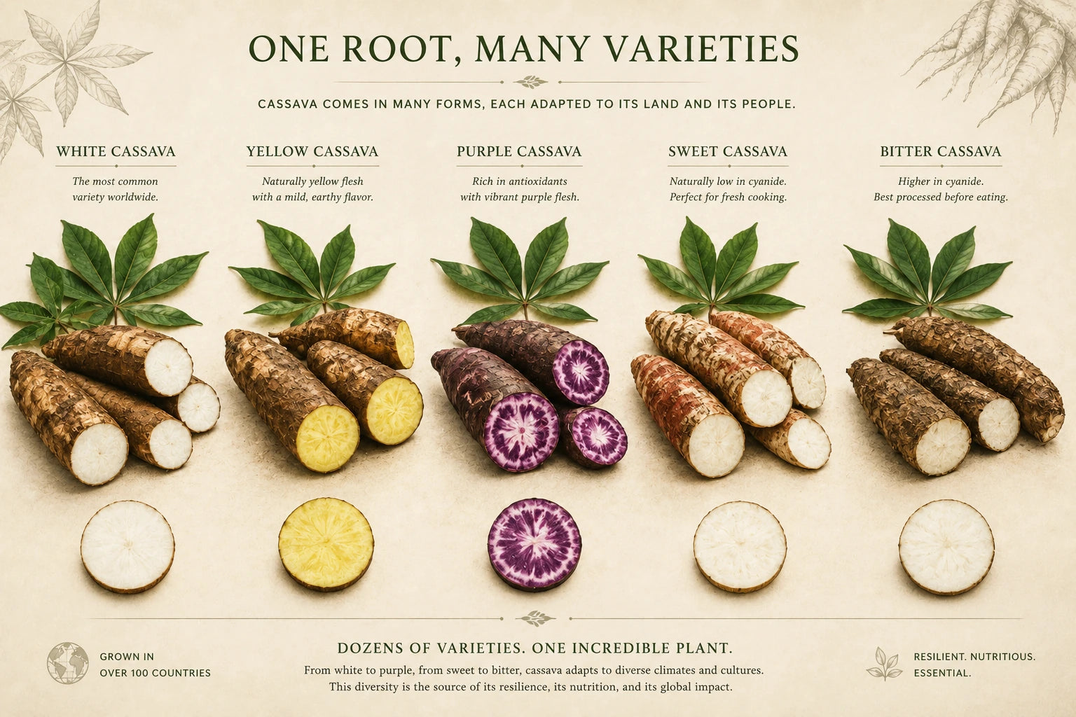 Different cassava varieties