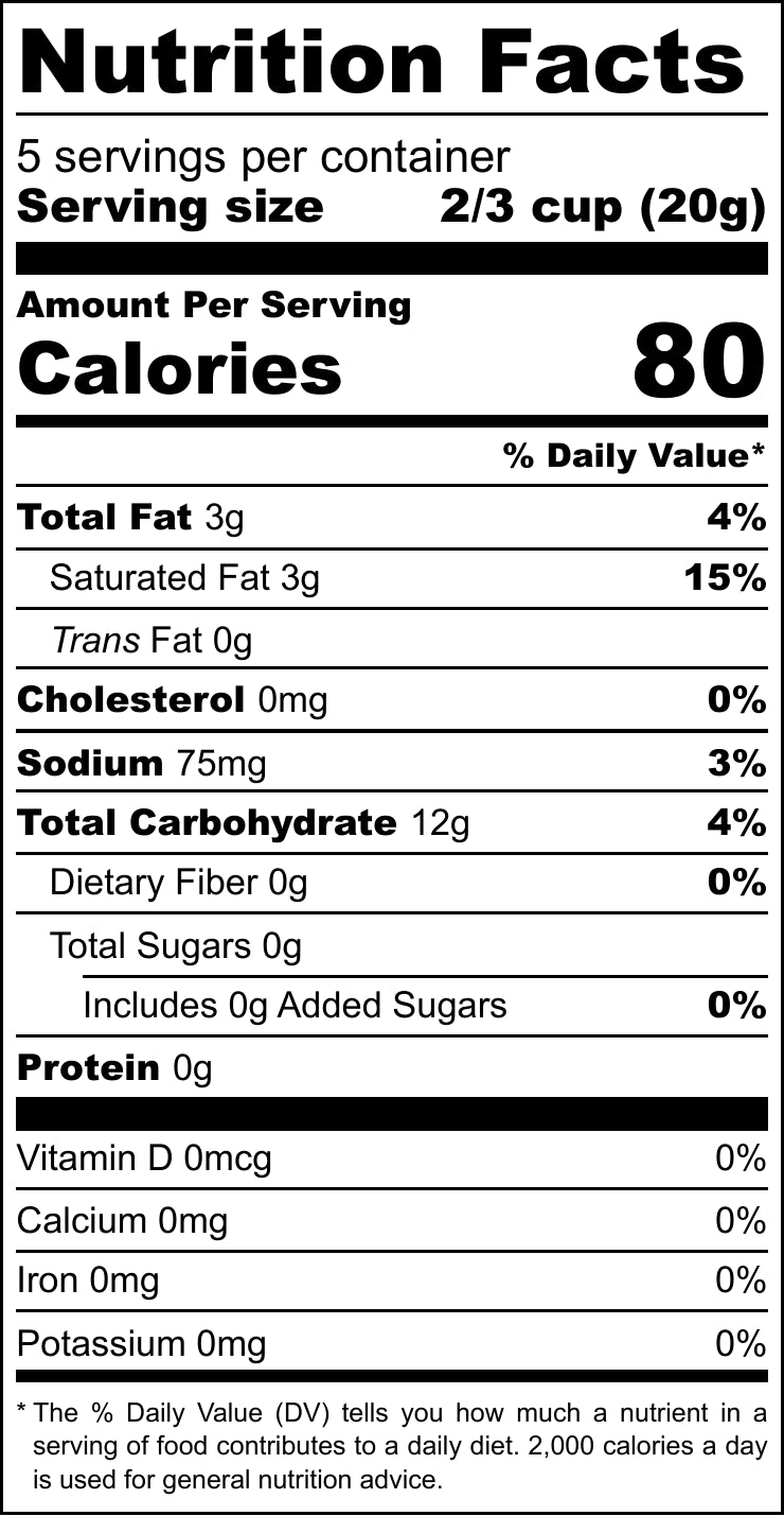 Nutrition Facts for Chia-Charrones