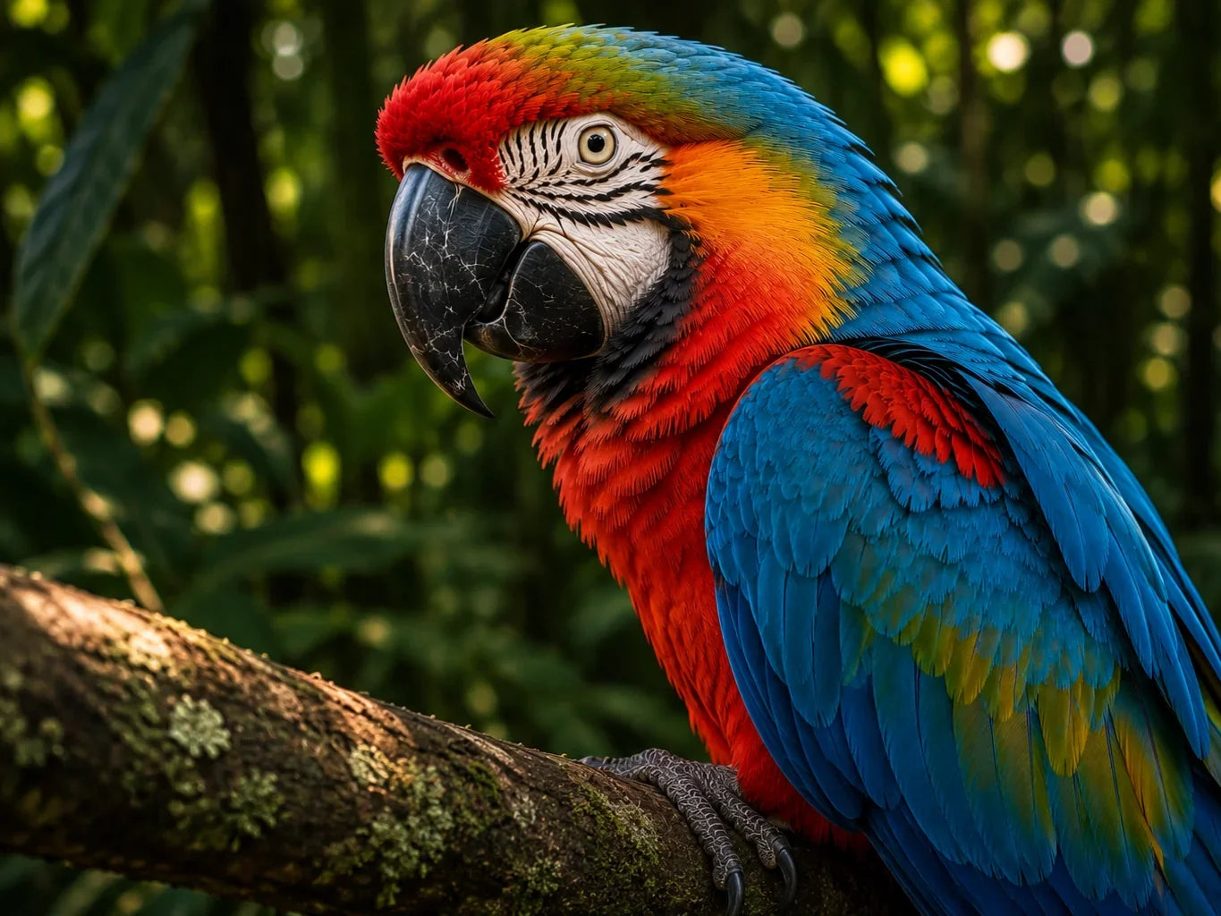 Scarlet macaw perched in the Amazon rainforest